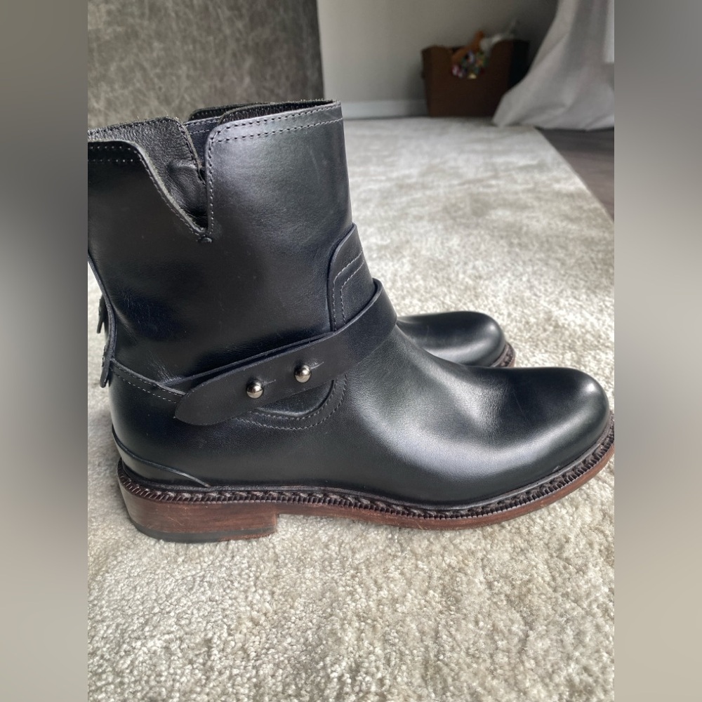 rag & bone Black Leather Strap Moto Boots